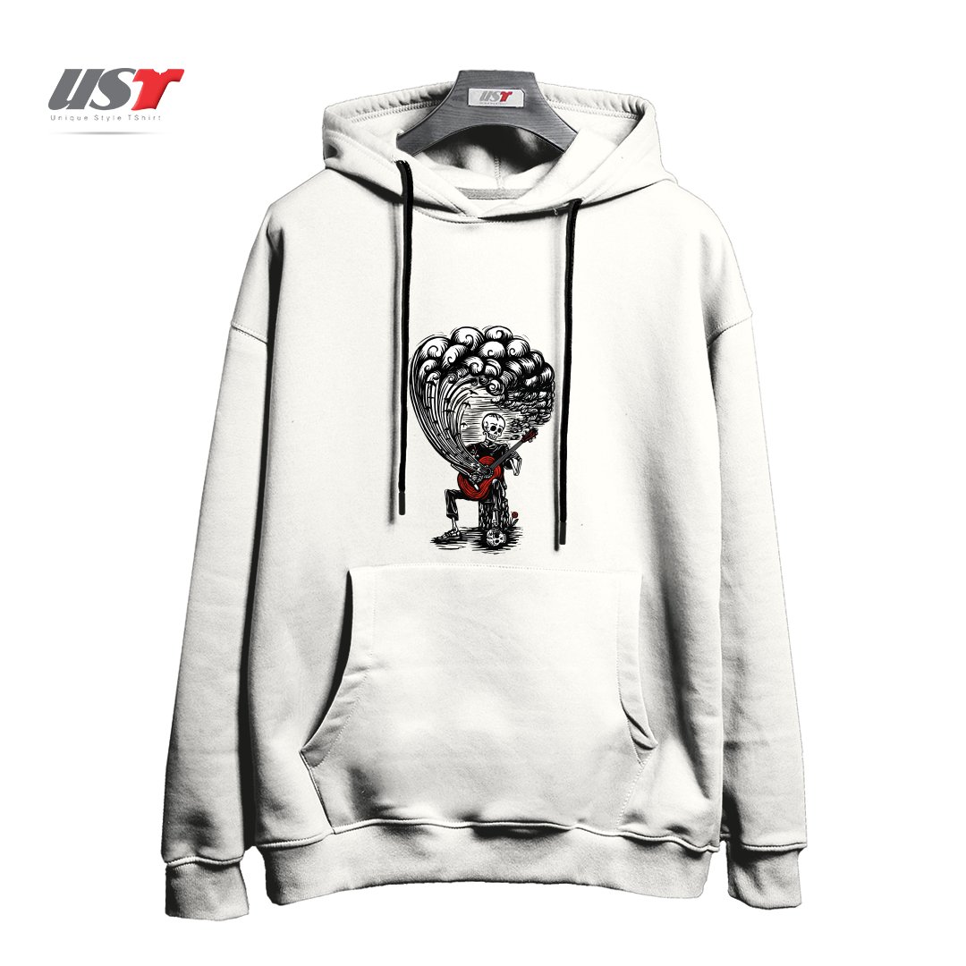 طرح GUITAR PLAYER CALAVERA هودی اورسایزرنگ سفید