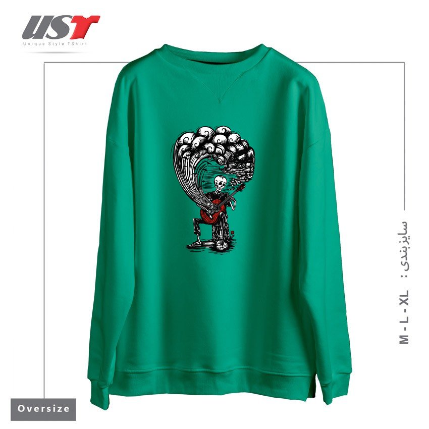 طرح GUITAR PLAYER CALAVERA سوییشرت اورسایزرنگ سبز سدری