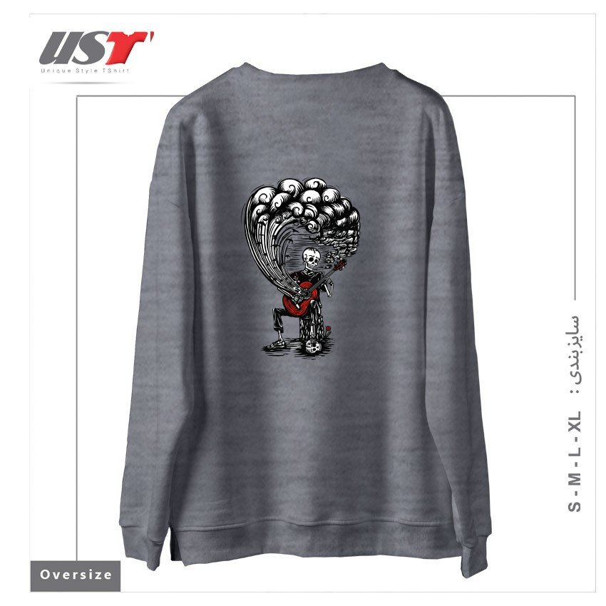طرح GUITAR PLAYER CALAVERA سوییشرت اورسایزرنگ طوسی ملانژ