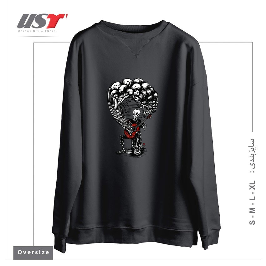 طرح GUITAR PLAYER CALAVERA سوییشرت اورسایزرنگ دودی