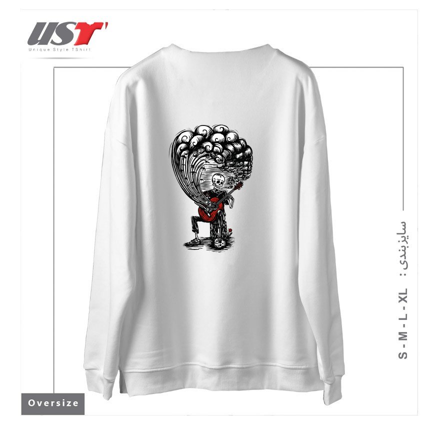 طرح GUITAR PLAYER CALAVERA سوییشرت اورسایزرنگ سفید