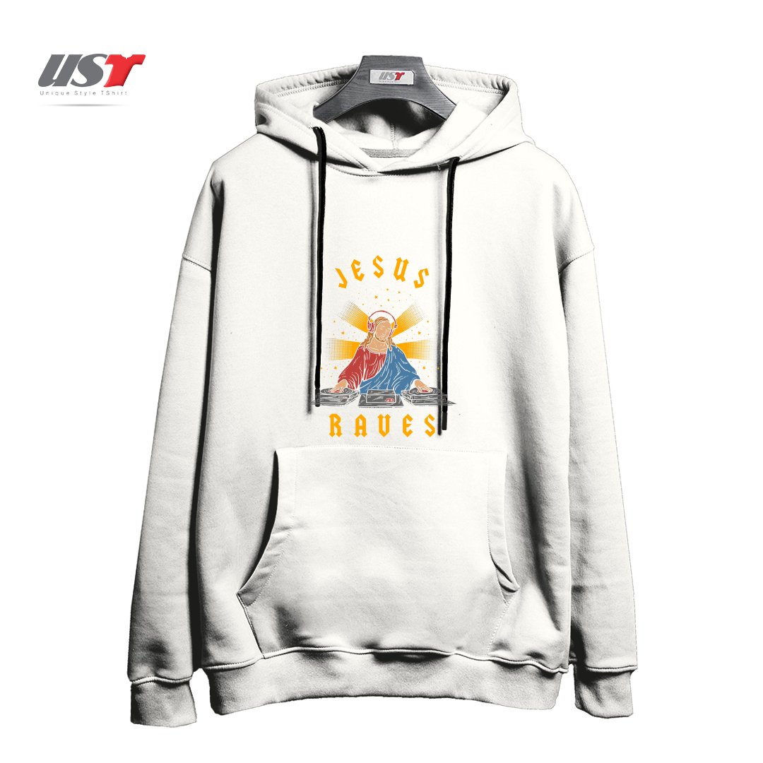 طرح JESUS RAVES هودی اورسایزرنگ سفید