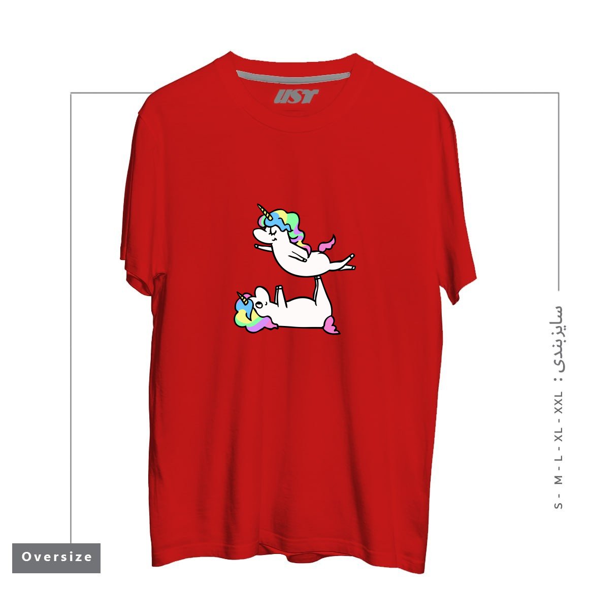 طرح ACROYOGA UNICORN تیشرت اورسایزرنگ قرمز