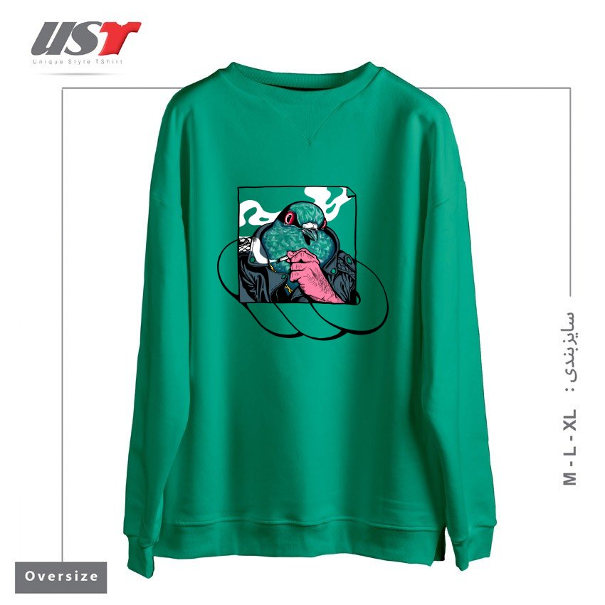 طرح MAFIA PIGEON سوییشرت اورسایزرنگ سبز سدری