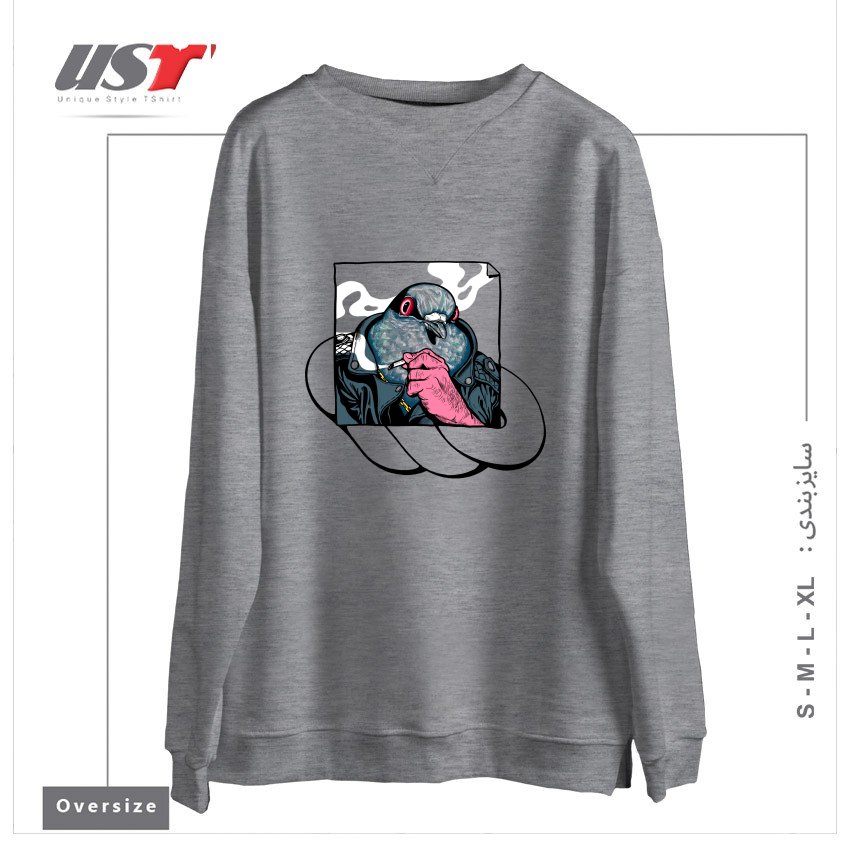 طرح MAFIA PIGEON سوییشرت اورسایزرنگ طوسی ملانژ