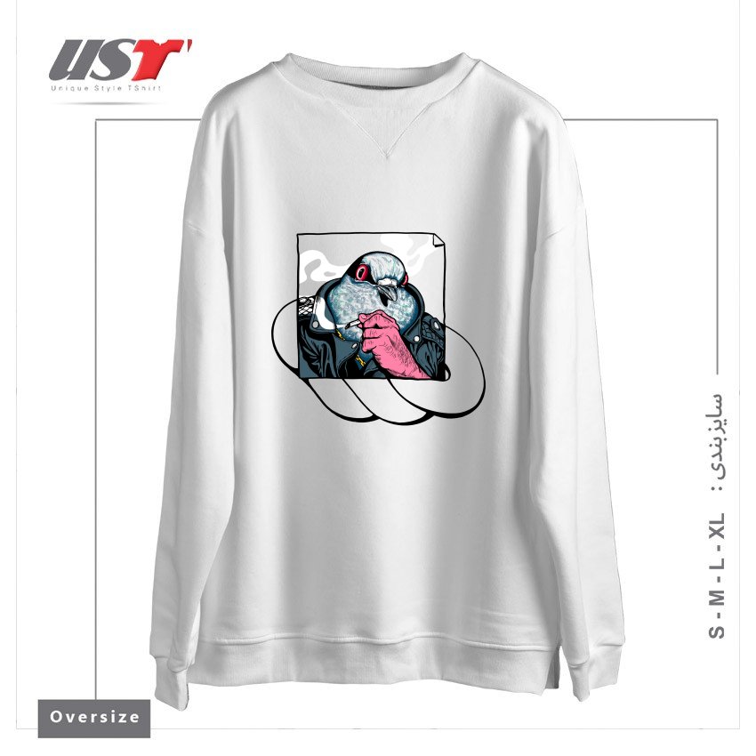 طرح MAFIA PIGEON سوییشرت اورسایزرنگ سفید