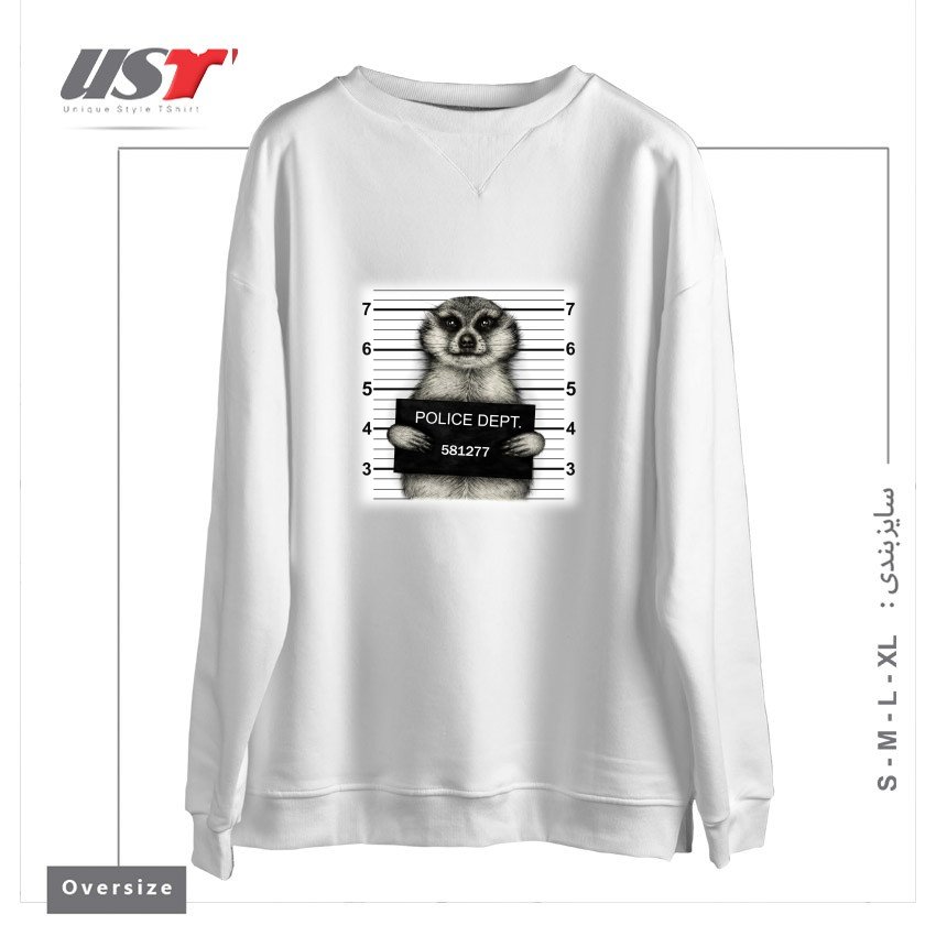 طرح MEERKAT MUGSHOT سوییشرت اورسایزرنگ سفید