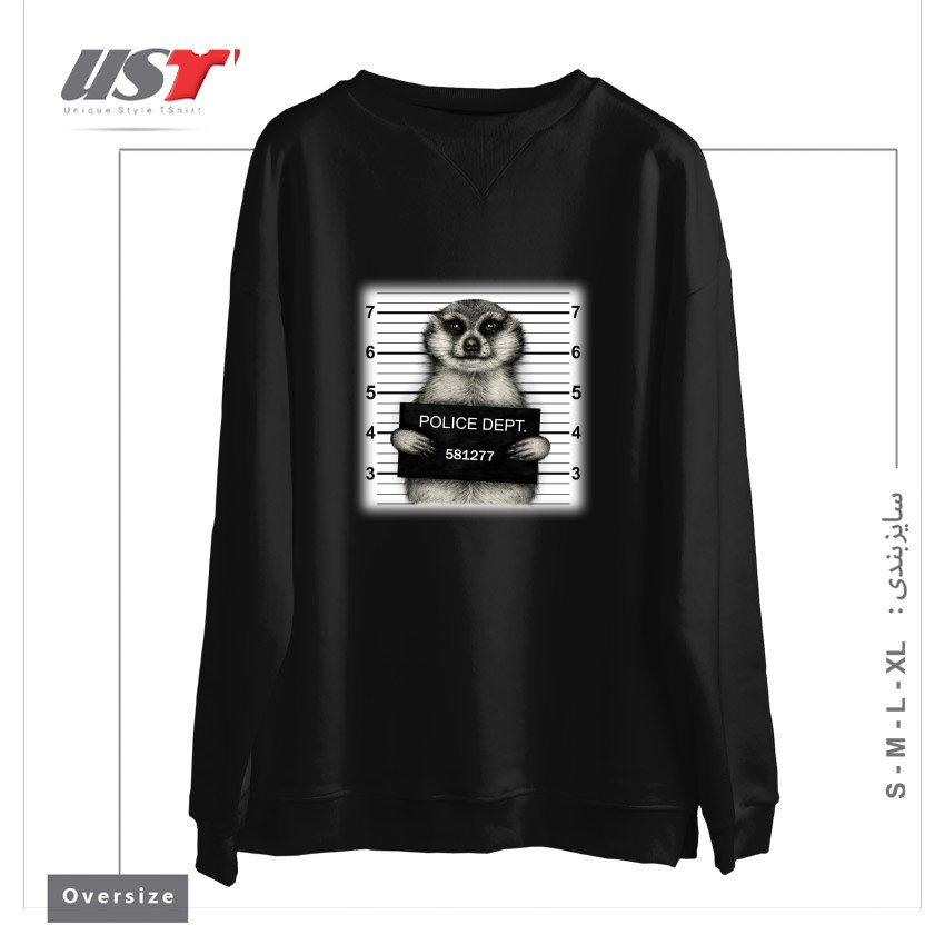 طرح MEERKAT MUGSHOT سوییشرت اورسایزرنگ مشکی