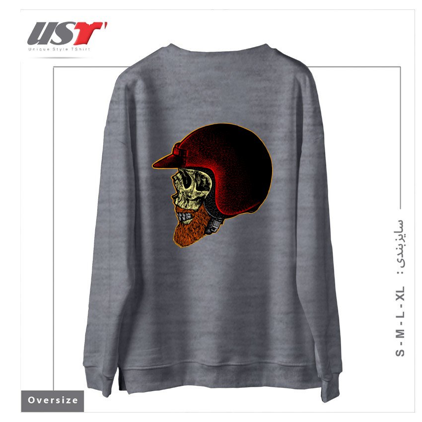 طرح MIGHTY BIKER سوییشرت اورسایزرنگ طوسی ملانژ