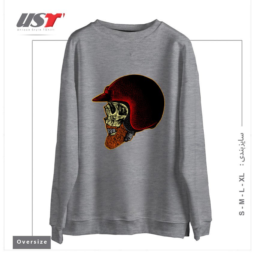 طرح MIGHTY BIKER سوییشرت اورسایزرنگ طوسی ملانژ