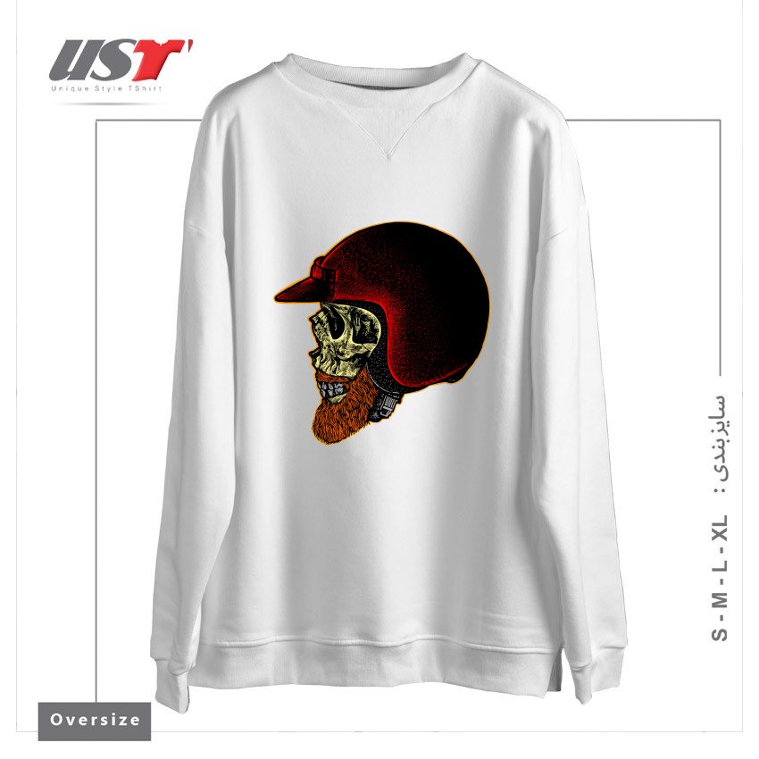 طرح MIGHTY BIKER سوییشرت اورسایزرنگ سفید