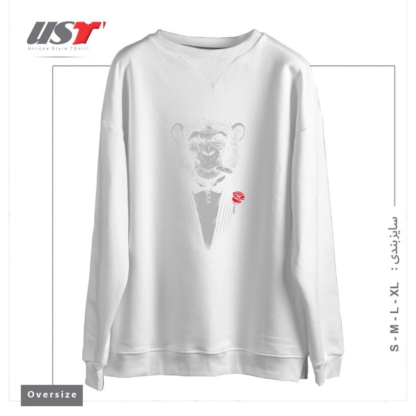 طرح MONKEY BUSINESS سوییشرت اورسایزرنگ سفید