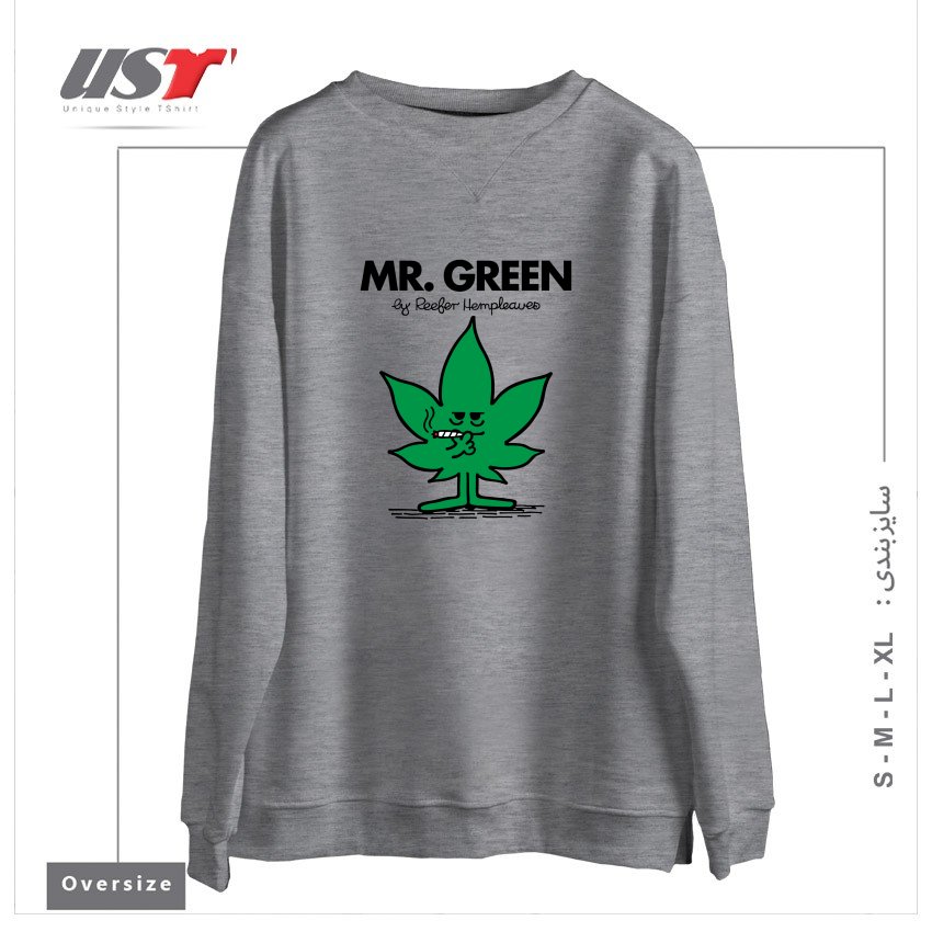 طرح MR. GREEN سوییشرت اورسایزرنگ طوسی ملانژ