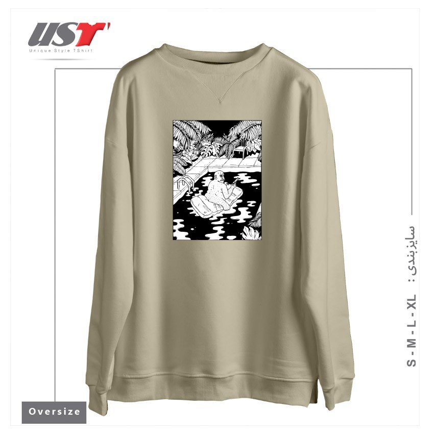 طرح NEVER REALLY RETIRED سوییشرت اورسایزرنگ نخودی