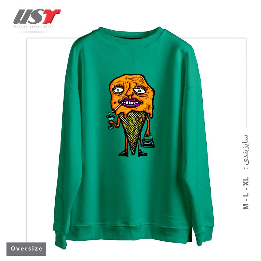 طرح ORANGE SHERBETTY سوییشرت اورسایزرنگ سبز سدری