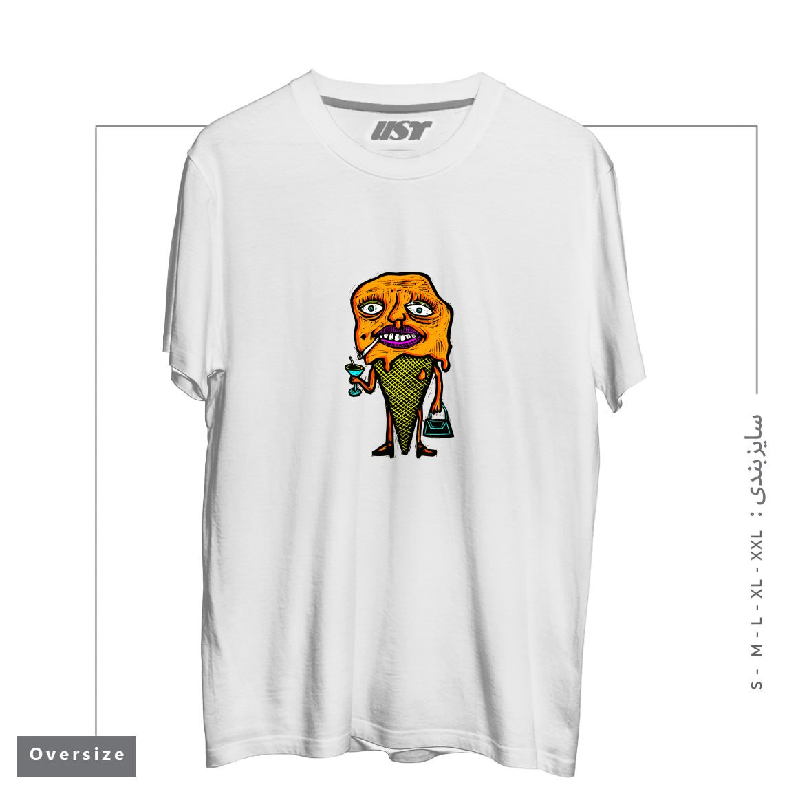 طرح ORANGE SHERBETTY تیشرت اورسایزرنگ سفید