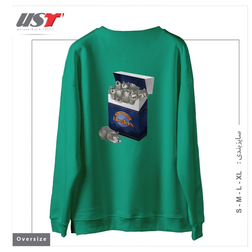 طرح PACK OF WOLVES سوییشرت اورسایزرنگ سبز سدری
