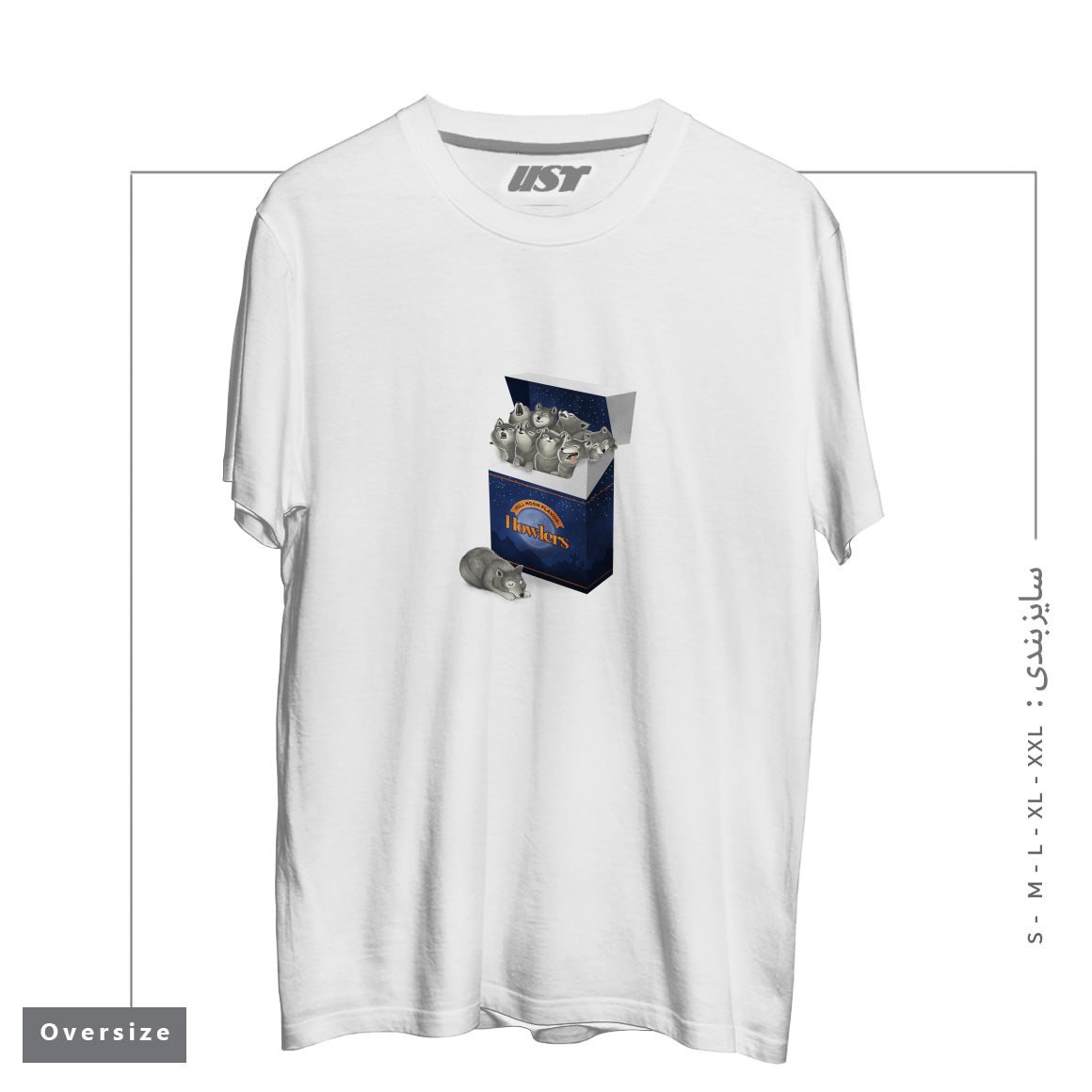 طرح PACK OF WOLVES تیشرت اورسایزرنگ سفید