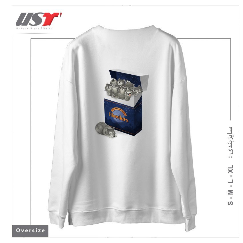 طرح PACK OF WOLVES سوییشرت اورسایزرنگ سفید