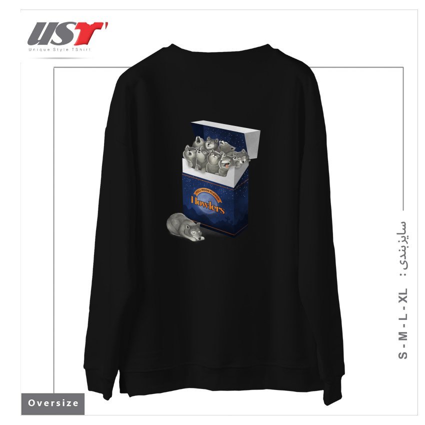 طرح PACK OF WOLVES سوییشرت اورسایزرنگ مشکی