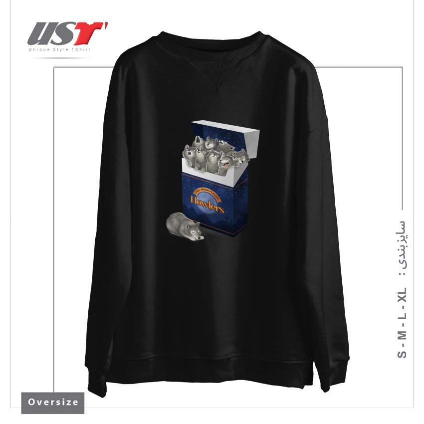 طرح PACK OF WOLVES سوییشرت اورسایزرنگ مشکی