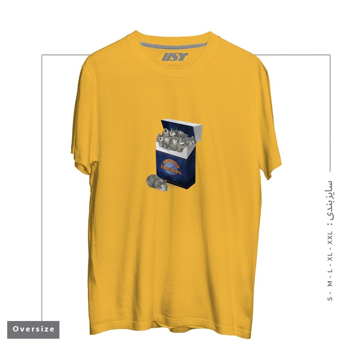 طرح PACK OF WOLVES تیشرت اورسایزرنگ خردلی