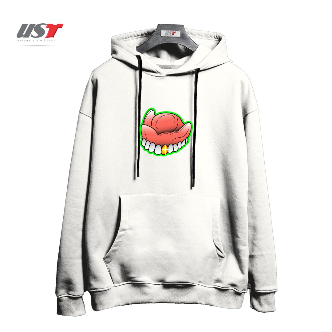 طرح PIMP TOOTH هودی اورسایزرنگ سفید