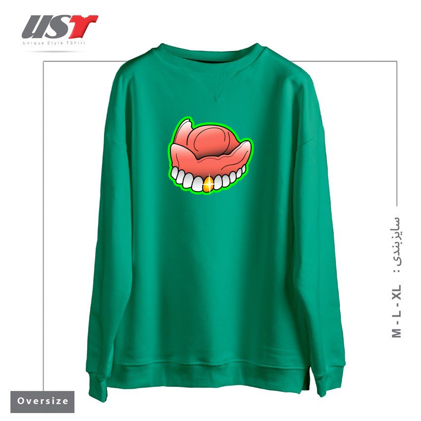 طرح PIMP TOOTH سوییشرت اورسایزرنگ سبز سدری