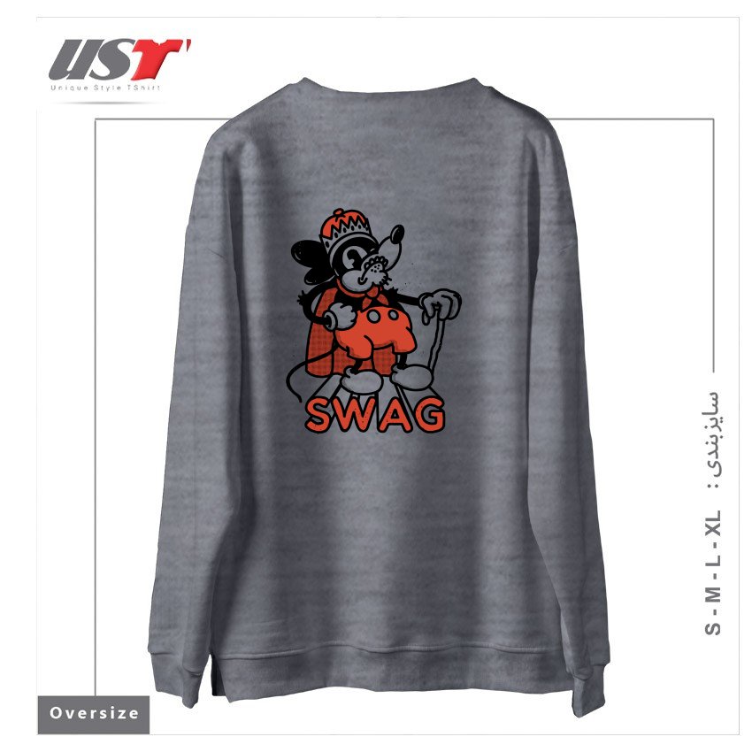 طرح RAT SWAG سوییشرت اورسایزرنگ طوسی ملانژ