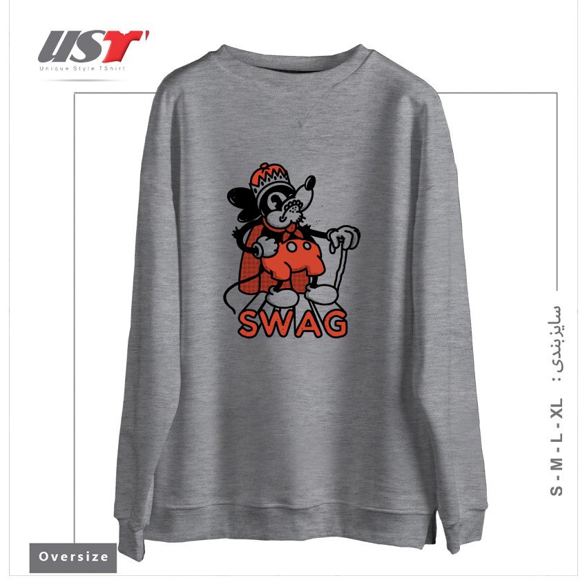 طرح RAT SWAG سوییشرت اورسایزرنگ طوسی ملانژ