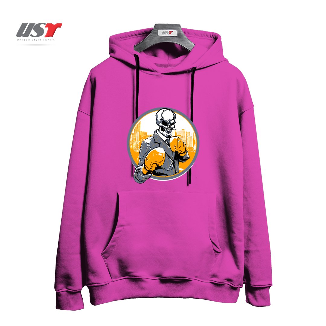 طرح RETRO BOXING هودی اورسایزرنگ صورتی