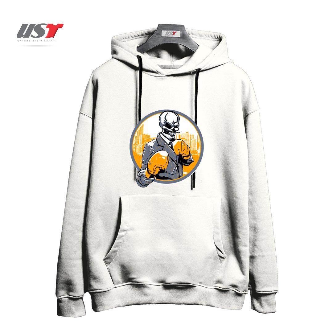 طرح RETRO BOXING هودی اورسایزرنگ سفید