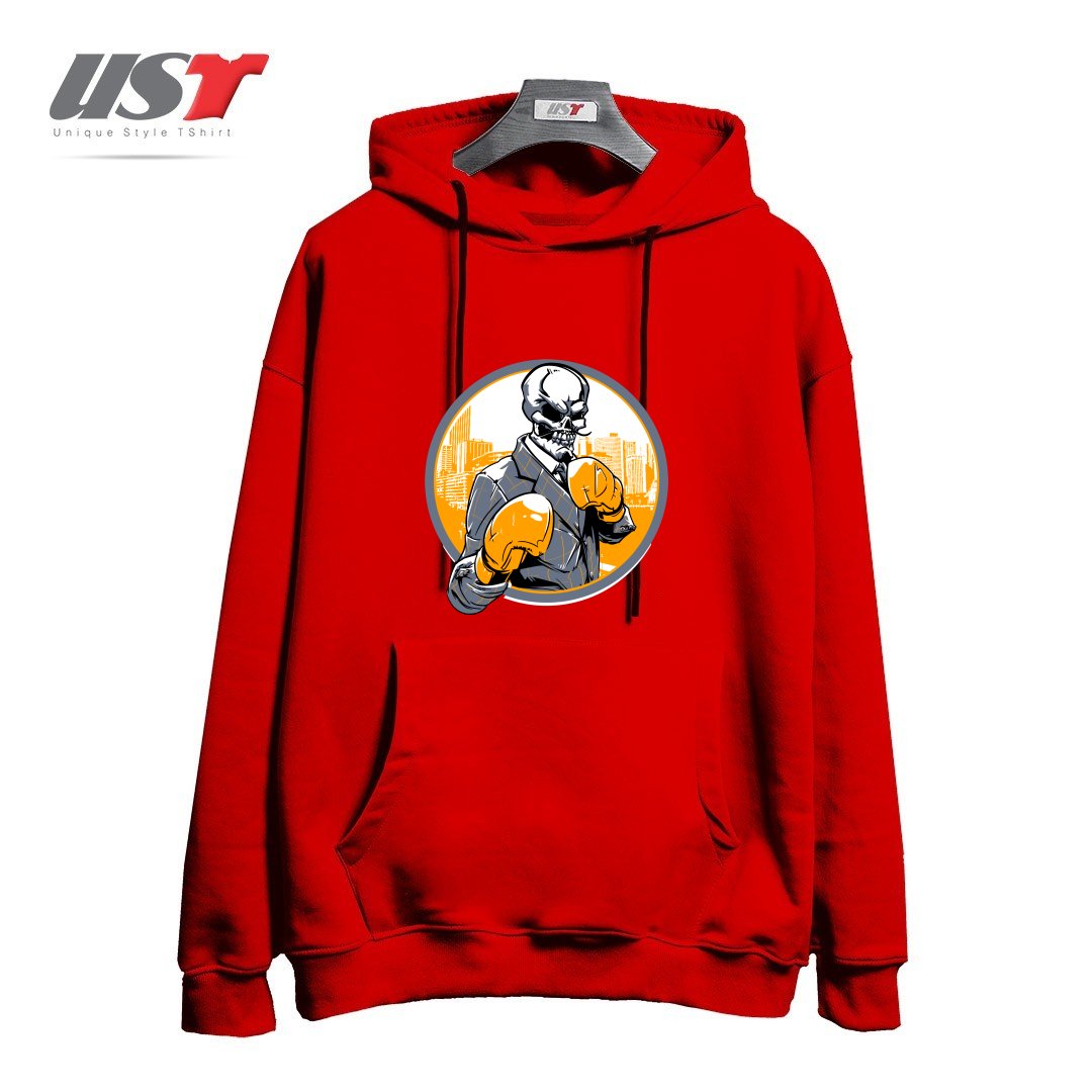 طرح RETRO BOXING هودی اورسایزرنگ قرمز