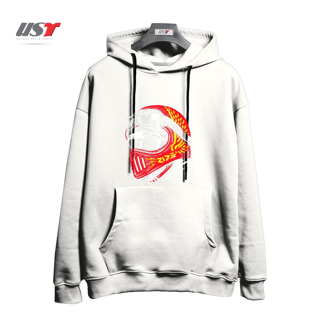 طرح RIDE SKULL هودی اورسایزرنگ سفید