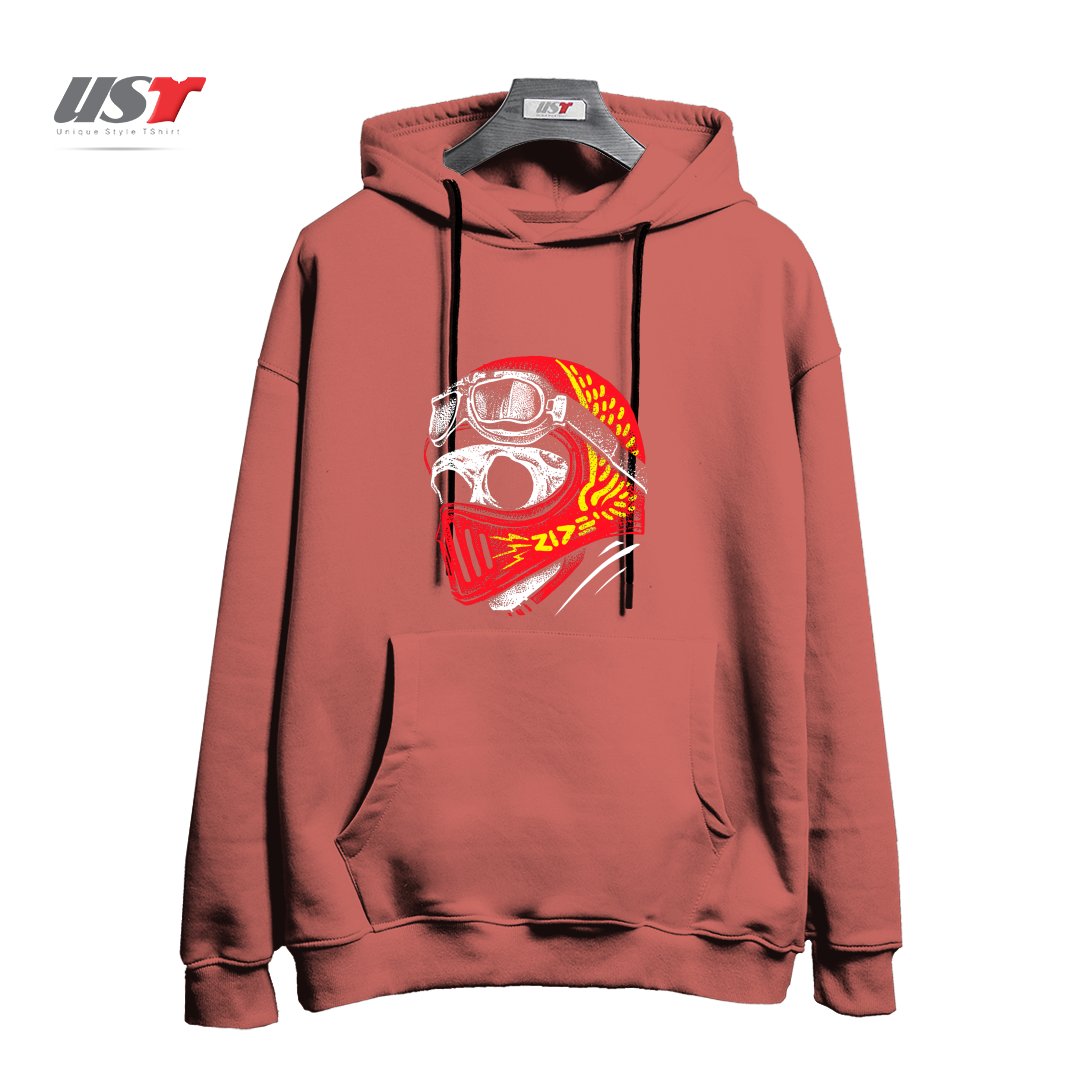 طرح RIDE SKULL هودی اورسایزرنگ آجری