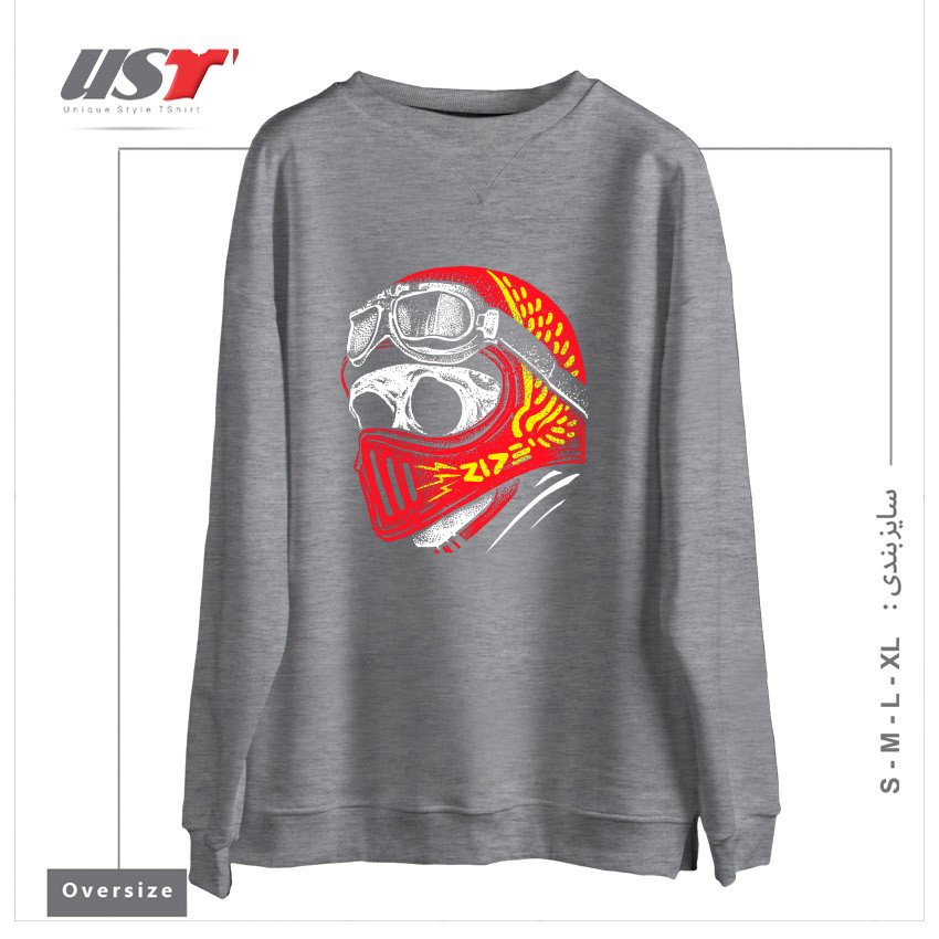 طرح RIDE SKULL سوییشرت اورسایزرنگ طوسی ملانژ